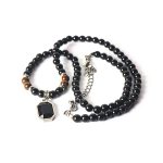 Black Beads with Square Pendant Necklace