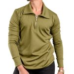 Olive Textured Long sleeve Zip Polo