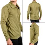Olive Textured Long sleeve Zip Polo - Image 2