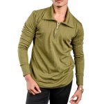 Olive Textured Long sleeve Zip Polo - Image 3