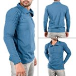 Steel Blue Textured Long sleeve Zip polo - Image 2