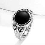 Vintage Oval Black Stone Antique Silver Ring - Image 4