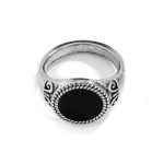 Vintage Oval Black Stone Antique Silver Ring - Image 3