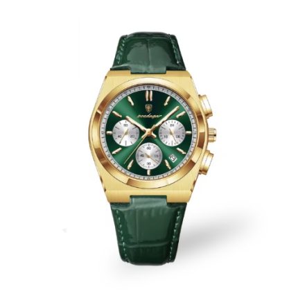 POEDAGAR Luxury Date Chronograph Stainless Steel Leather Strap Watch