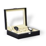 Faux Leather Fabric Interior Watch Organizer with Latch Closure